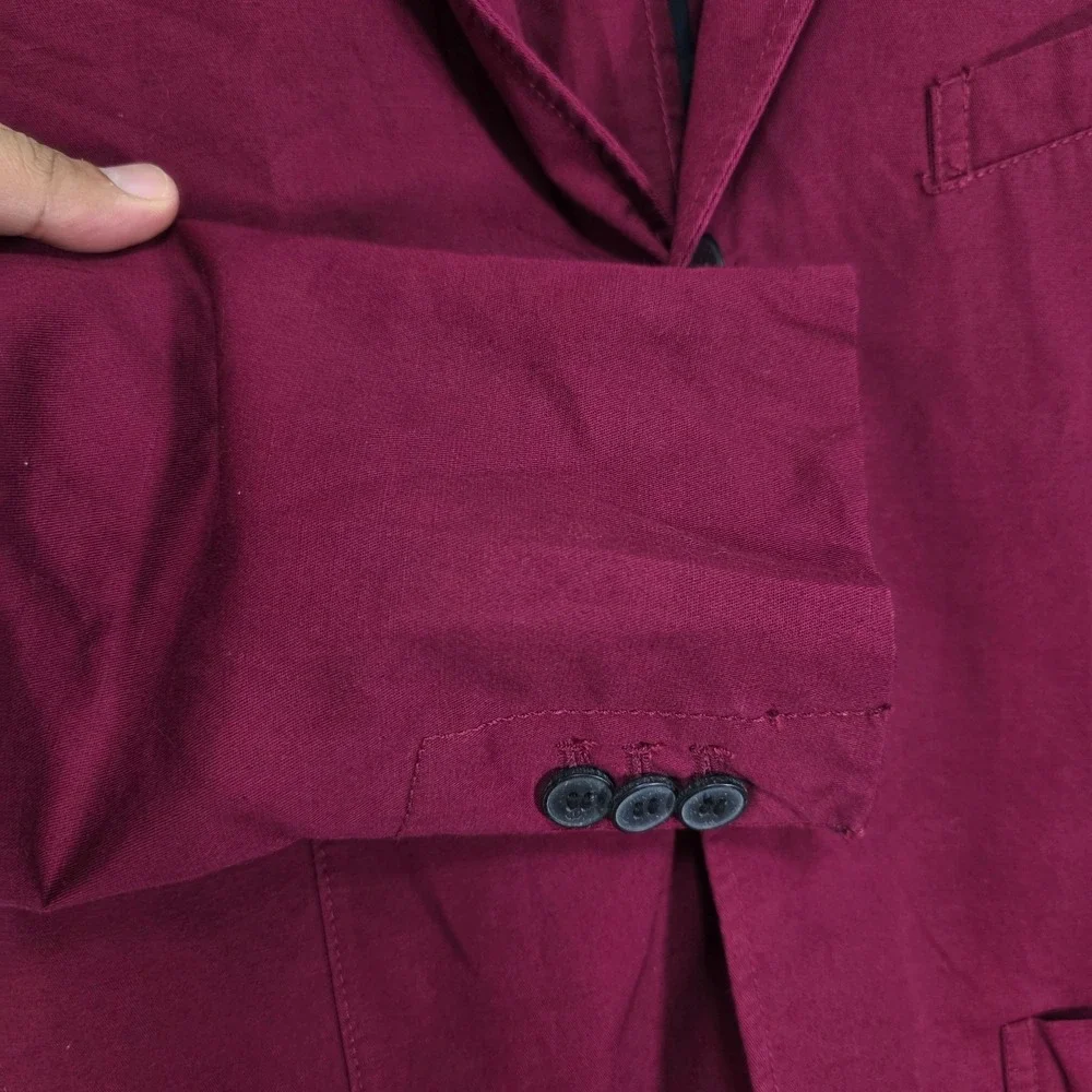 H&M Men's‎ Sport Coat Blazer Two Button Maroon Cotton Linen Blend Size 36R Slim